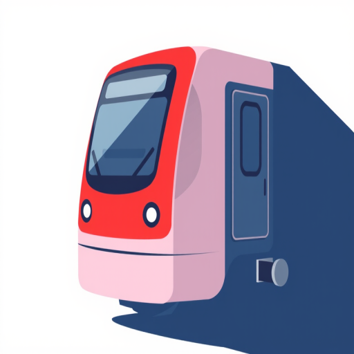 Create an illustration of a modern train icon in a minimalist style, using a digital camera with a focal length of 50mm, aperture set at f/8 for sharpness, ISO 100 for clarity, and a wide-angle view to capture the essence of the train design.