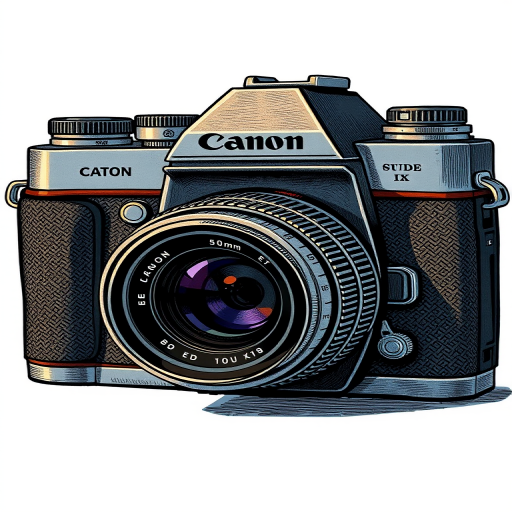 Create a detailed illustration of a vintage camera with a focus on texture and shading, using a Canon EOS 5D Mark IV with a 50mm f/1.8 lens at f/8, ISO 100, in a studio setting with soft diffused lighting.