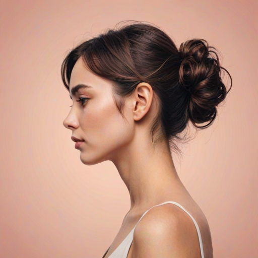 Create a minimalist line art illustration of a woman in profile against a solid pastel background, using a Canon EOS R5 with a 50mm f/1.2 lens, aperture set to f/2.8, ISO 100, and a soft focus effect for smooth skin tones and gentle color gradients.