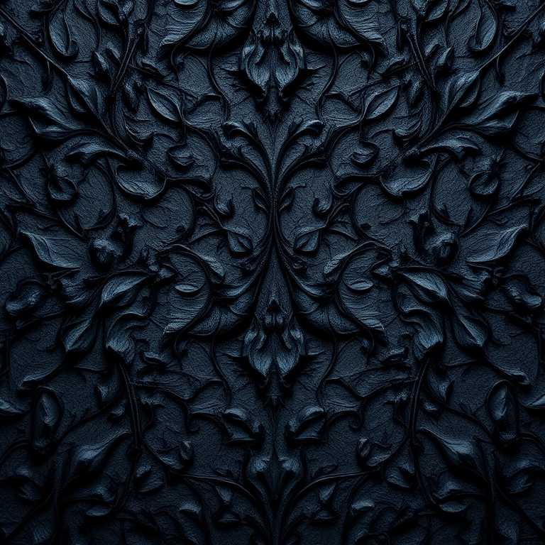 Generate an abstract dark textured pattern resembling natural elements, with high contrast and intricate details; use a Canon EOS R5, ISO 100, f/8, 50mm lens, top-down view, and a soft light style for enhanced quality.