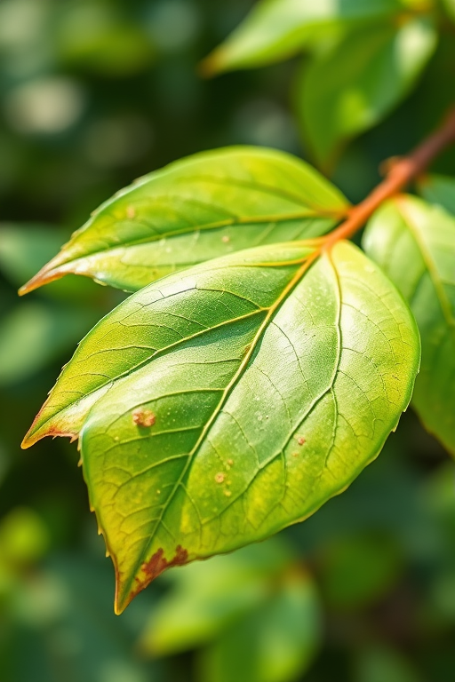 Generate a high-resolution watercolor illustration of a green leaf branch with vibrant colors, using a Canon EOS R5 camera, 50mm lens, f/2.8 aperture, ISO 100, and natural lighting for enhanced detail and clarity.