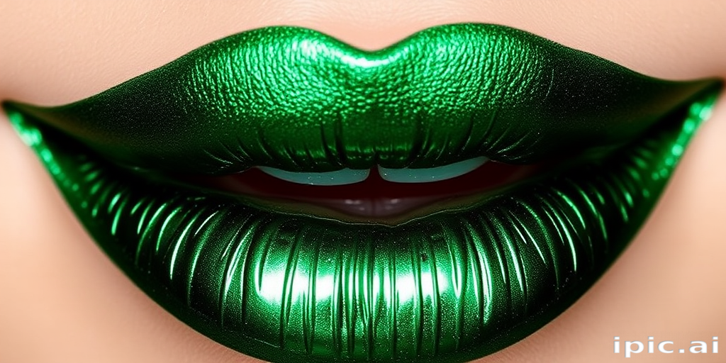 Metallic emerald green lips, dubbed "Enchanted Forest," boast a striking jewel tone and a long-wearing formula that resists transfer