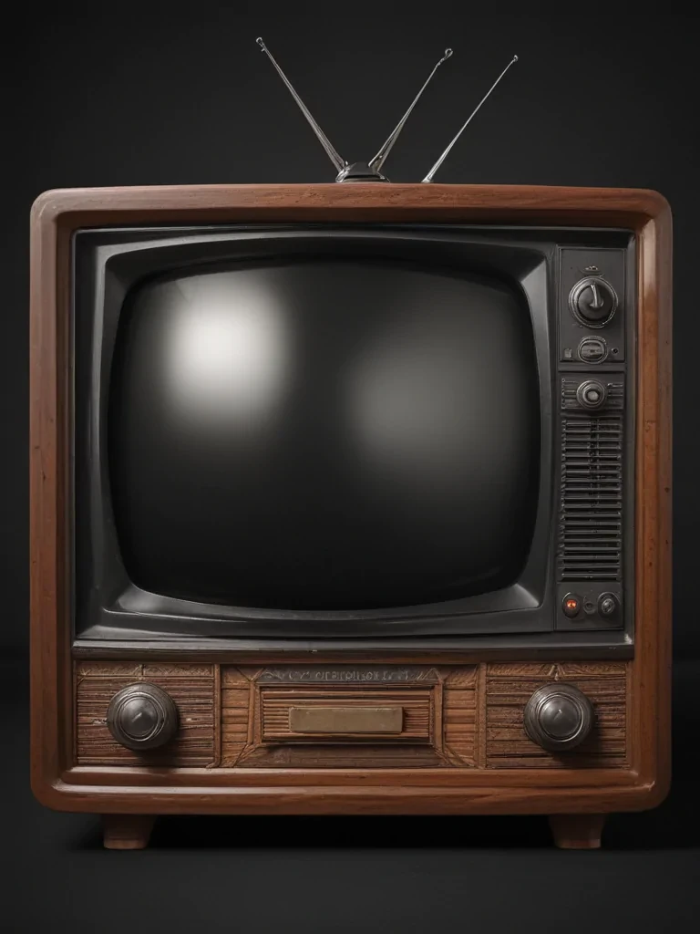 Classic Vintage Television Set With Wood Finish And Antenna Display