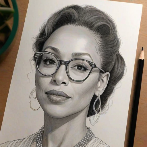 Stunning Tamara Tunie, pencil sketch, portrait of Superb woman 1967s in glasses, hair style beatnik, outline, clear lines, fine lines, 8k