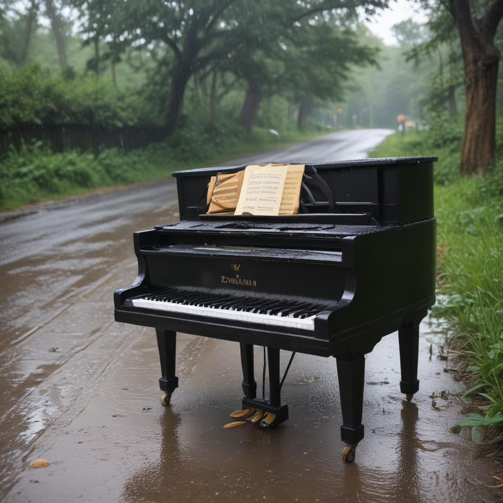 piano in rain