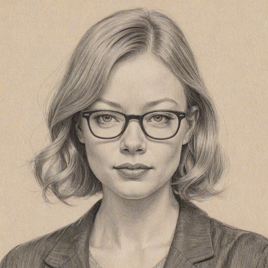 Sublime Sarah Snook, pencil sketch, portrait of Sublime woman 1962s in glasses, hair style beatnik, outline, clear lines, fine lines, 8k
