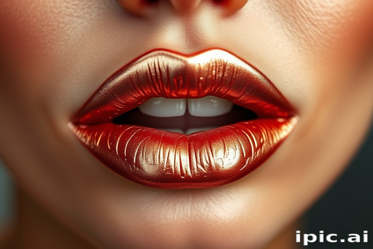 Glamorous "Metallic Rose Gold" lips shimmering with a luxurious metallic sheen, expertly sculpted and highlighted for a mesmerizing 3D effect