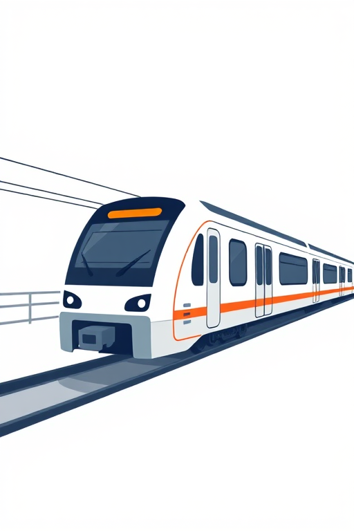 Create an illustration of a modern train icon in a minimalist style, using a digital camera with a focal length of 50mm, aperture set at f/8 for sharpness, ISO 100 for clarity, and a wide-angle view to capture the essence of the train design.