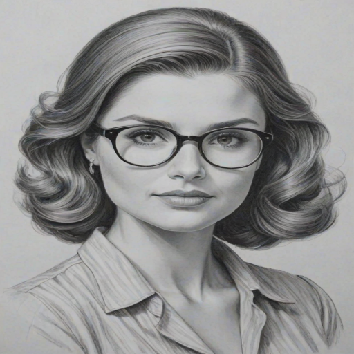 Fascinating Joanna Garcia Swisher, pencil sketch, portrait of Elegant woman 1942s in glasses, hair style beatnik, outline, clear lines, fine lines, 8k