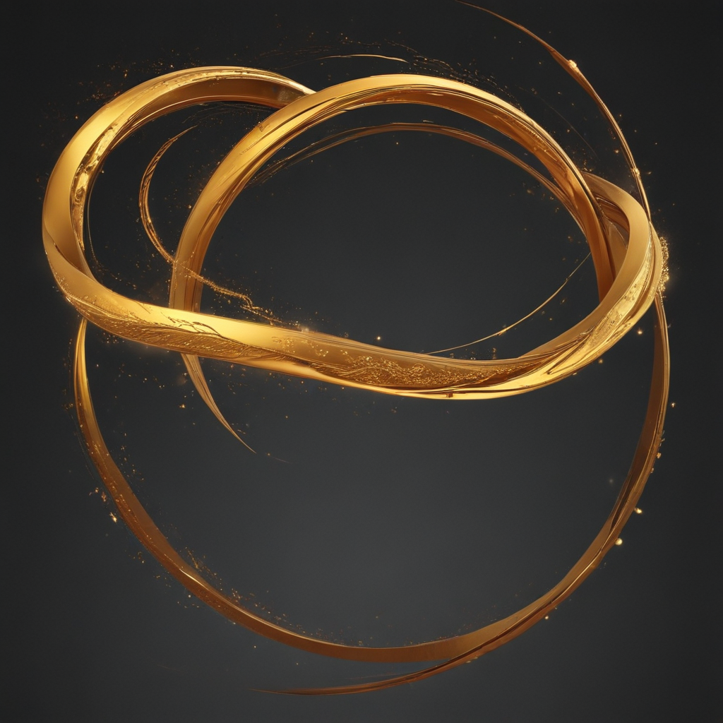 Elegant Golden Swirls Intertwined Against a Dark Background with Sparkles