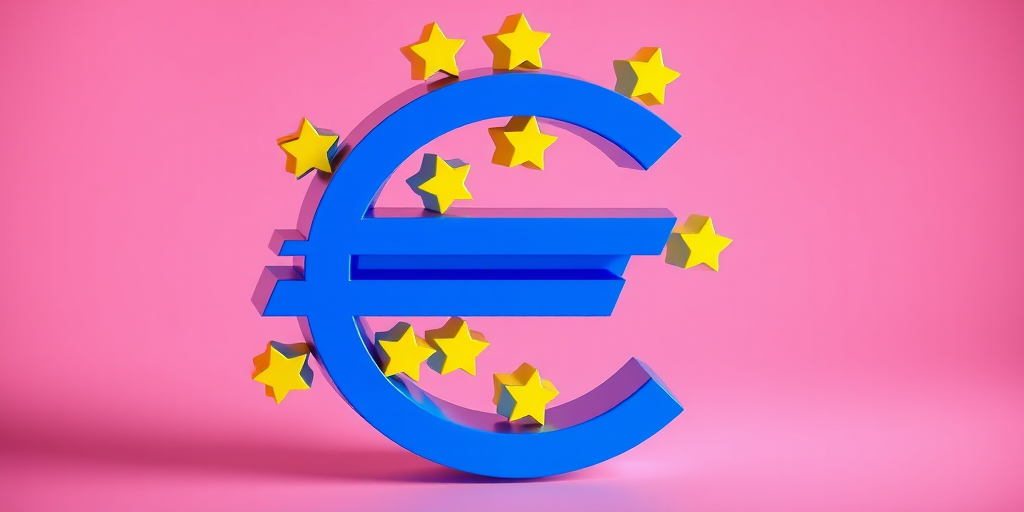 Create a vibrant 3D euro symbol with bold colors and smooth gradients, use a Canon EOS R5 camera with a 50mm f/1.2 lens, aperture set to f/8 for depth of field, ensure an isometric view for balance, and apply high dynamic range imaging for enhanced details.
