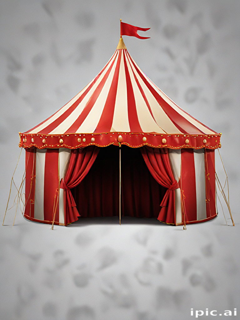 Vibrant Red and White Striped Circus Tent with Elegant Golden Accents