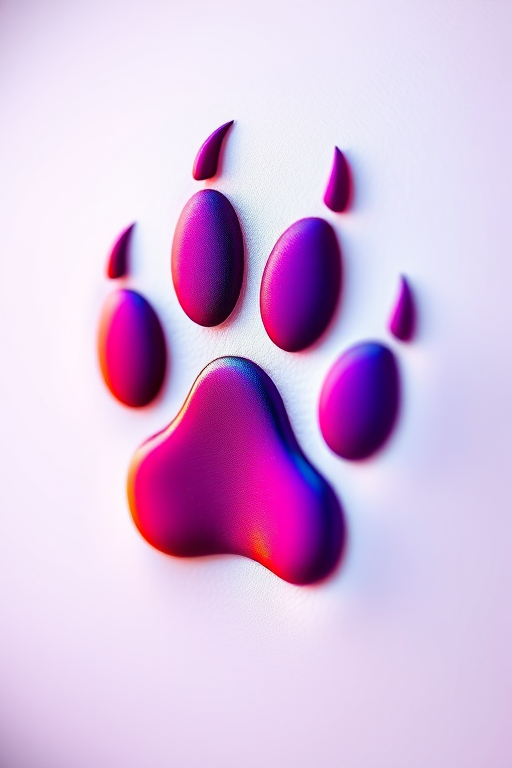 create a high-resolution digital illustration of a stylized animal paw print, focus on vibrant colors and smooth shapes, soft lighting, with a shallow depth of field, shot with a DSLR camera at f/2.8, 50mm lens, and adjust for enhanced contrast and saturation