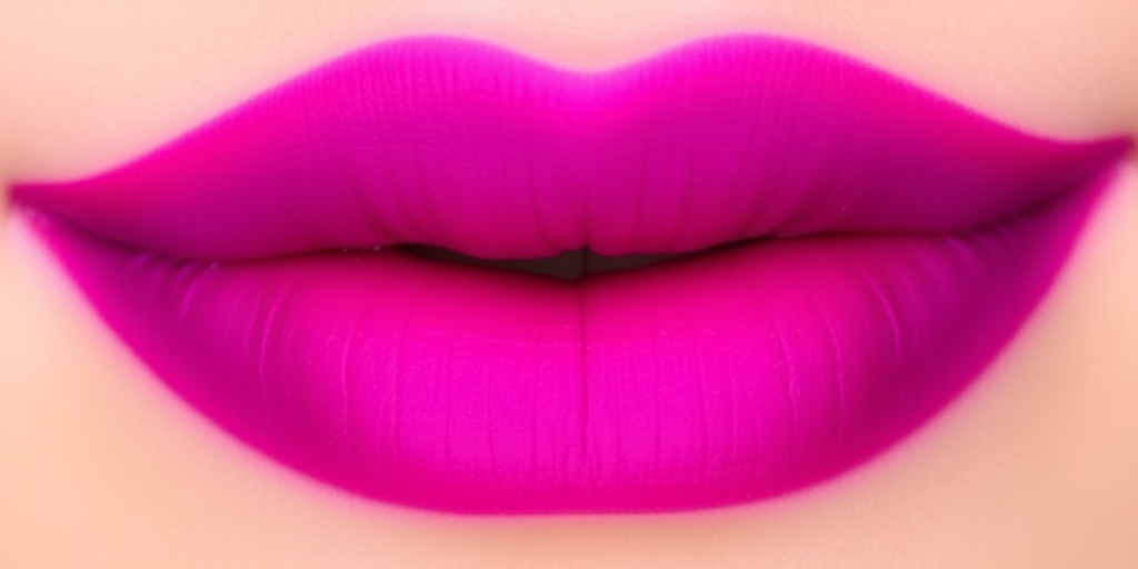 Gradient ombre lips transitioning from bright fuchsia to deep purple, with a velvet matte texture, named "Twilight Orchid Bloom"