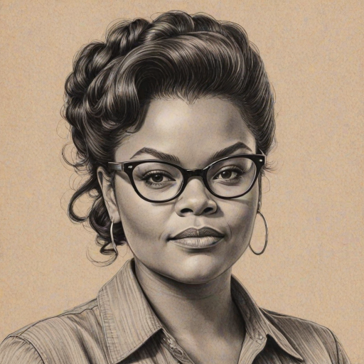 Charming Yvette Nicole Brown, pencil sketch, portrait of Splendid woman 1950s in glasses, hair style beatnik, outline, clear lines, fine lines, 8k