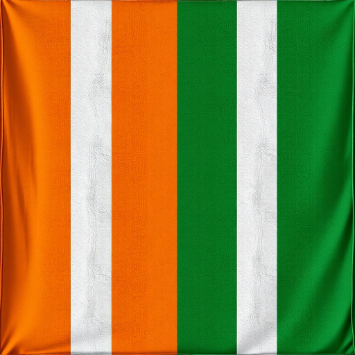 regenerate an image of a textured flag with vertical stripes of orange, white, and green, with a grunge effect, using a DSLR camera, aperture f/8, shutter speed 1/125 sec, ISO 100, taken from a frontal view with natural lighting