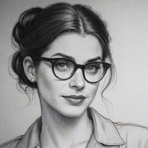 Resplendent Meghan Ory, pencil sketch, portrait of Charming woman 1932s in glasses, hair style beatnik, outline, clear lines, fine lines, 8k