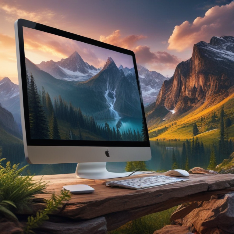 A Scenic Mountain Landscape Displayed on a Modern Computer Monitor