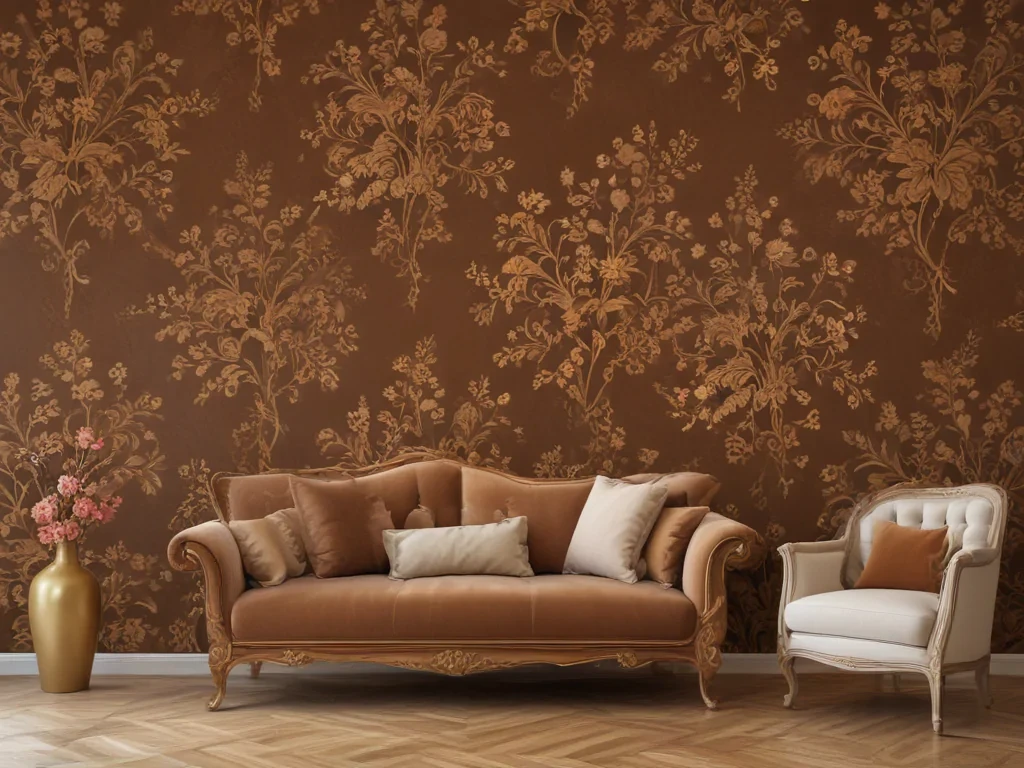 Elegant Living Room with Floral Wallpaper and Stylish Vintage Furniture ...