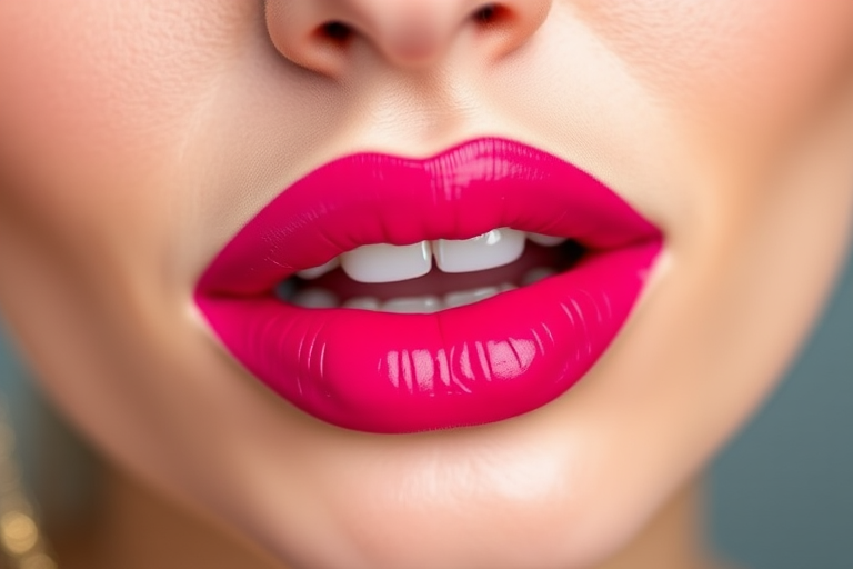 Luscious Berry Sorbet lip color showcasing a bright fuchsia shade, juicy finish, and plumping effect, perfect for adding a pop of color and vibrancy to any look