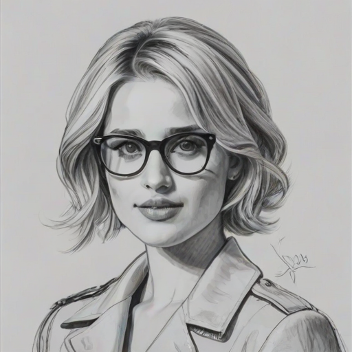 Wonderful Dianna Agron, pencil sketch, portrait of Lovely woman 1965s in glasses, hair style beatnik, outline, clear lines, fine lines, 8k