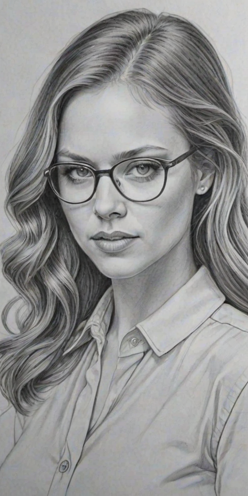 Ravishing Tracy Spiridakos, pencil sketch, portrait of Enchanting woman 1974s in glasses, hair style beatnik, outline, clear lines, fine lines, 8k