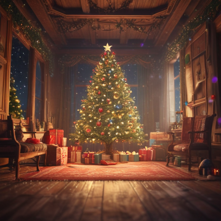 A Cozy Christmas Scene with a Beautifully Decorated Tree and Gifts