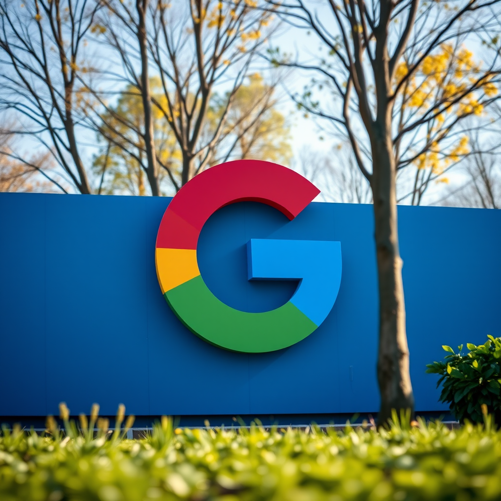 Create a high-resolution image of the Google logo with vibrant colors, using a Canon EOS R5 camera, 50mm lens, f/1.8 aperture, ISO 100, in natural lighting.
