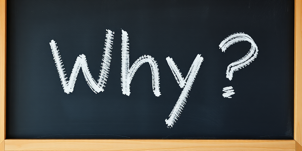 Create an image of a chalkboard with the word "Why ?" written in chalk, using a DSLR camera with a 50mm lens, aperture set to f/2.8, shutter speed 1/125 sec, ISO 200, shot in natural light, with a close-up view to enhance texture and clarity.