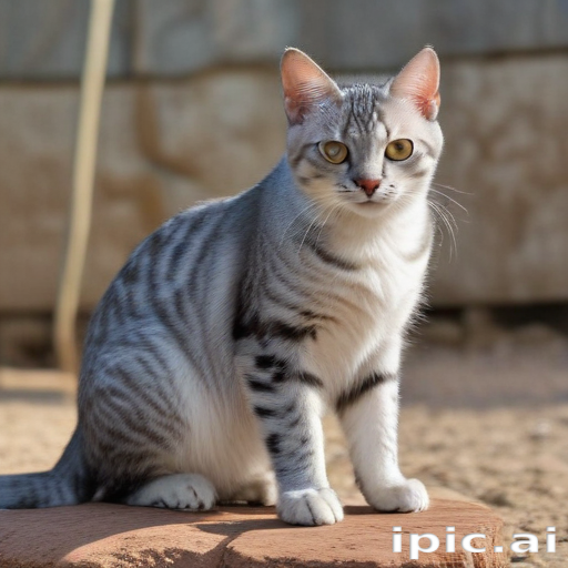 Playful Silver Tabby Cat Sitting Gracefully in the Sunlight Outdoors