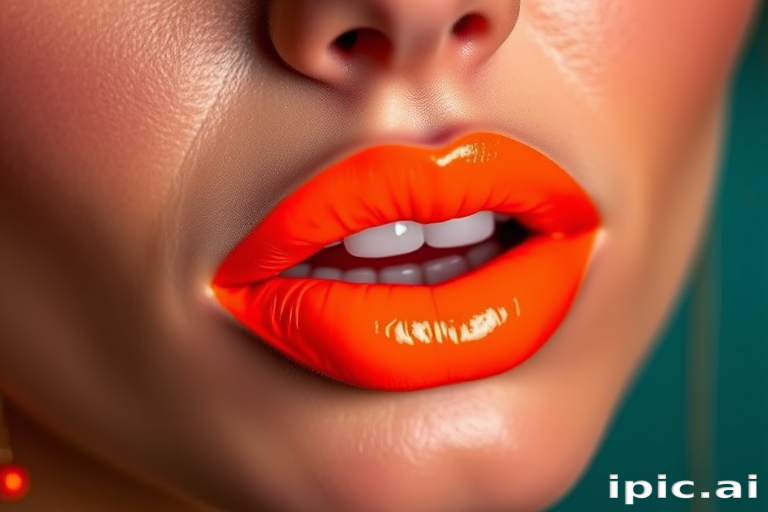 Daring "Electric Tangerine" neon lip stain with transfer-resistant technology, ultra-bright orange hue that lasts all day, making a bold fashion statement
