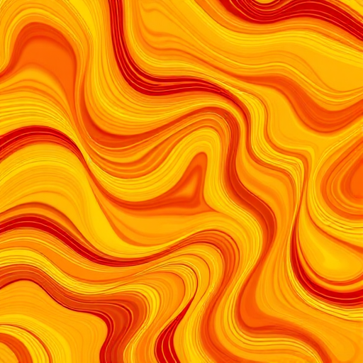 Generate a vibrant abstract pattern with flowing wavy lines in shades of orange, yellow, and brown, shot with a Canon EOS 5D Mark IV at f/8, ISO 100, 1/200s, using a macro lens to enhance texture detail.