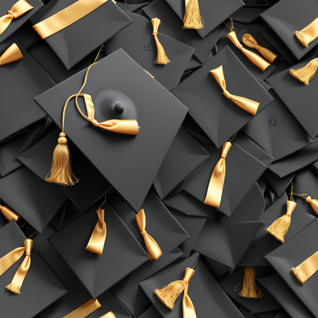 Celebrating Achievement: A Sea of Black Graduation Caps with Golden Tassels
