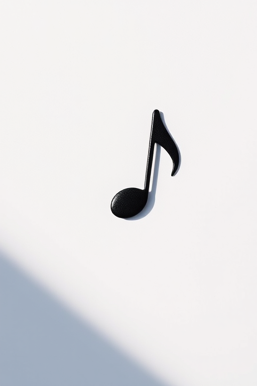 Create a high-resolution image of a music note on a white background using a DSLR camera, 50mm lens, f/2.8 aperture, ISO 100, and natural lighting to enhance clarity and detail.