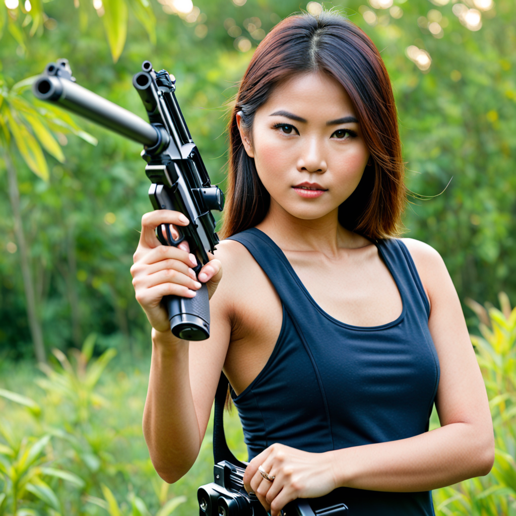 asian girl shooting guns