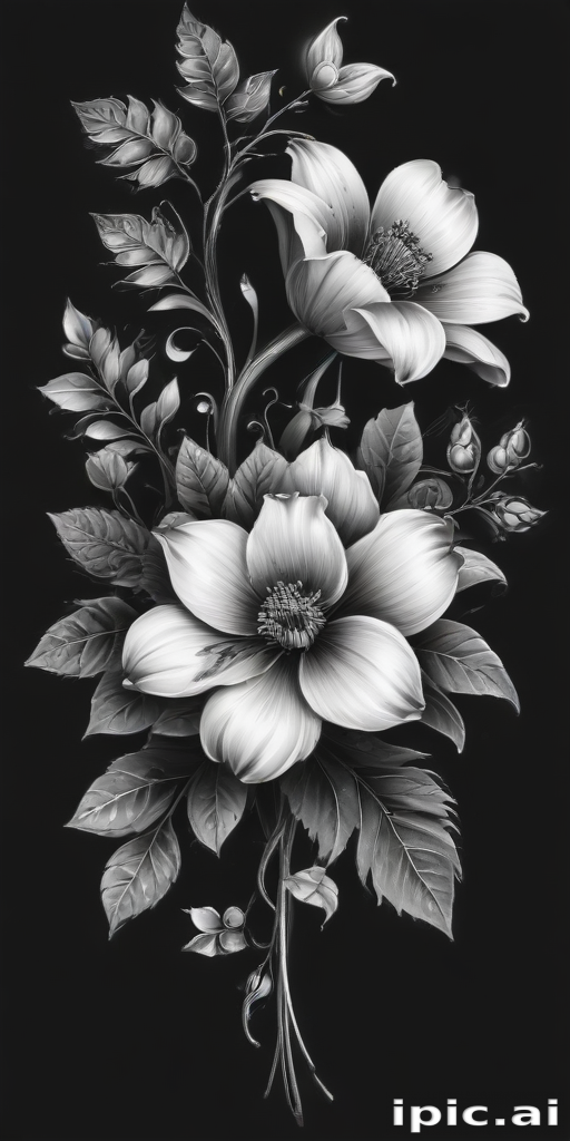 Elegant Black and White Floral Design Featuring Two Magnificent Blossoms