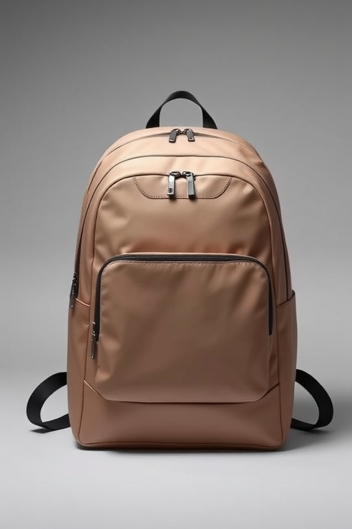 Create a high-resolution image of a minimalist backpack with a sleek design and clean lines, using a digital camera with a 50mm lens, aperture set to f/2.8, ISO 100, in a well-lit studio environment with soft diffused lighting.