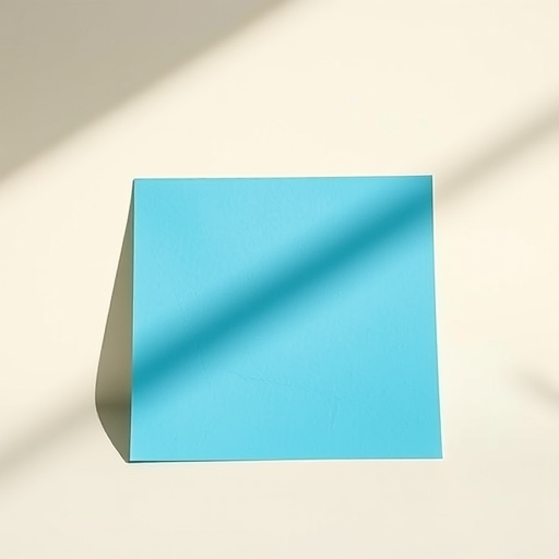 Create a high-resolution image of a slightly tilted blank blue piece of paper with soft shadows, using a Canon EOS R5 with a 24-70mm f/2.8 lens, aperture set to f/4, ISO 100, and a focal length of 50mm, natural soft lighting to enhance color vibrancy.
