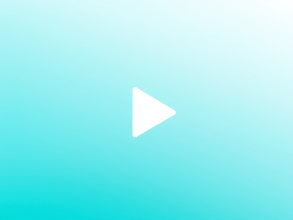 Create a minimalist play button icon on a gradient background transitioning from teal to light blue, using a DSLR camera with a 50mm lens, f/1.8 aperture, ISO 100, and a shallow depth of field, capturing the image from a straight-on view.