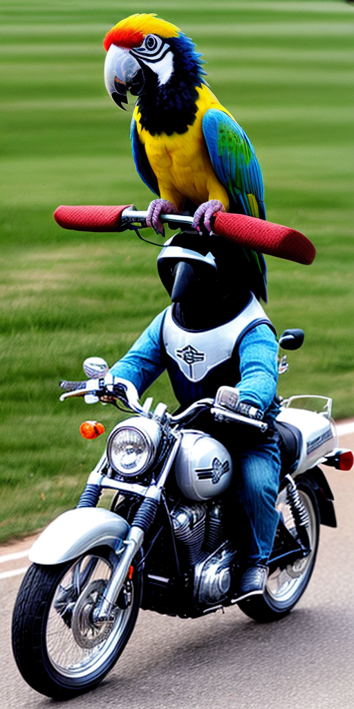 Parrot riding a Harley Davidson