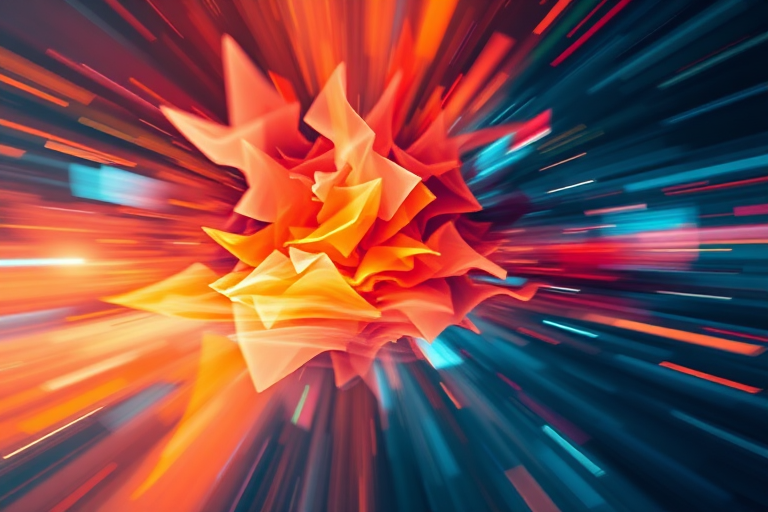 Regenerate an abstract image with dynamic movement and depth, camera settings at ISO 100, aperture f/8, shutter speed 1/60s, shot from a wide-angle view using a DSLR camera in high-resolution mode with a focus on capturing vibrant colors and contrasting shades.