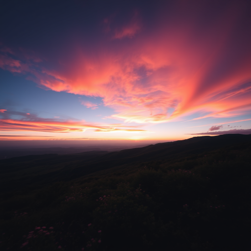 Generate a high-resolution image of a serene landscape at sunset with vibrant colors, use a Canon EOS R5 with a 24mm lens, aperture set to f/8, ISO 100, shutter speed 1/125s, captured from a wide-angle perspective to emphasize the natural beauty and depth of the scene.