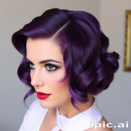 Regal purple victory rolls, dubbed "Amethyst Royalty," combine vintage styling with a modern, jewel-toned hue for a bold and sophisticated look