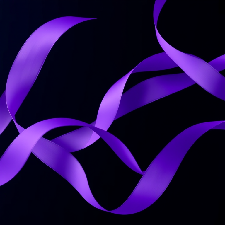 Elegant Purple Ribbons Flowing Gracefully Against a Dark Background