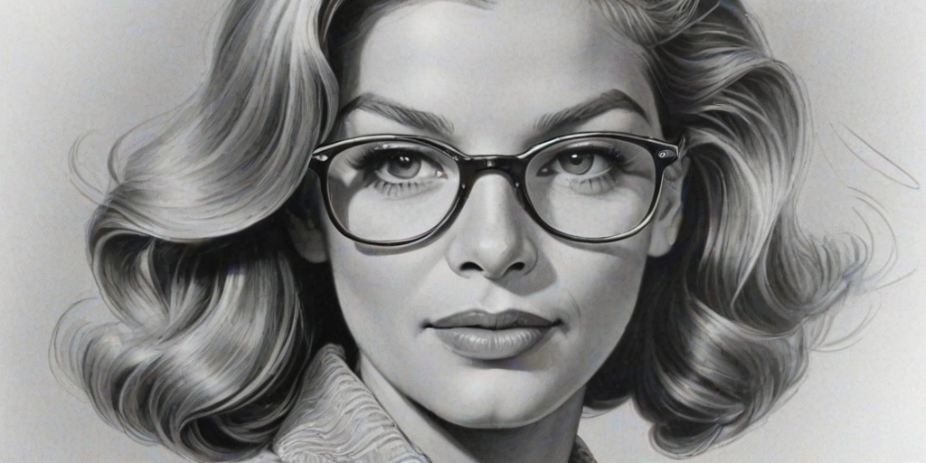 Beautiful Lauren Bacall, pencil sketch, portrait of beautiful woman 60s in glasses, hair style beatnik, outline, clear lines, fine lines, 8k