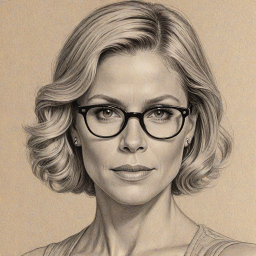 Alluring Julie Bowen, pencil sketch, portrait of Superb woman 1930s in glasses, hair style beatnik, outline, clear lines, fine lines, 8k