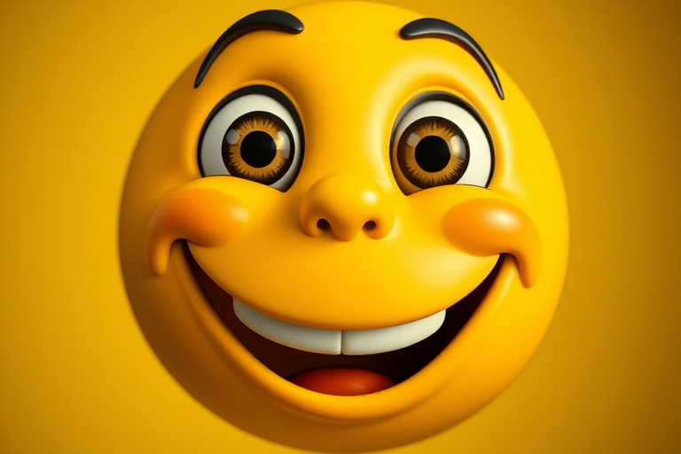 Create a vibrant cartoonish smiley face with exaggerated features, bright yellow color, large googly eyes, and a wide open mouth, captured in high resolution with a DSLR camera, 50mm lens, f/1.8 aperture, 1/200 second shutter speed, and soft bokeh background for enhanced clarity and depth.