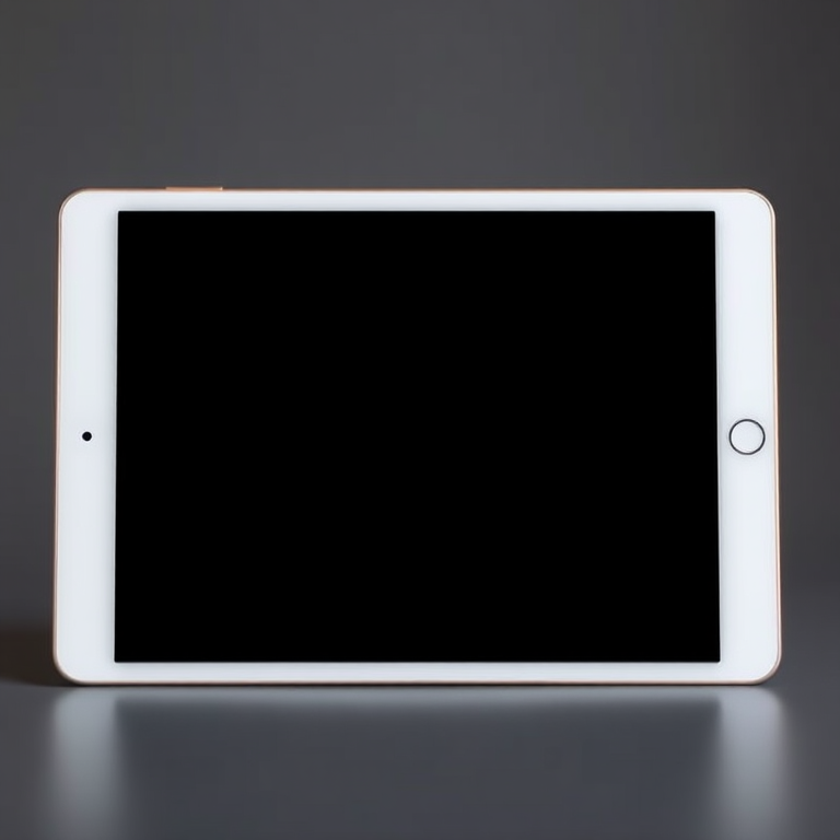 Create an image of a modern tablet displaying a sleek, minimalistic user interface on a black screen, captured with a DSLR camera at f/2.8, ISO 100, 1/60s, in a frontal view with soft lighting for enhanced quality.