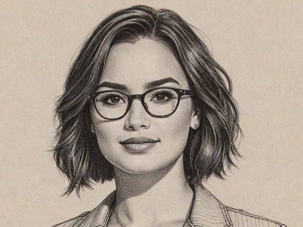 Superb Demi Lovato, pencil sketch, portrait of Wonderful woman 1942s in glasses, hair style beatnik, outline, clear lines, fine lines, 8k