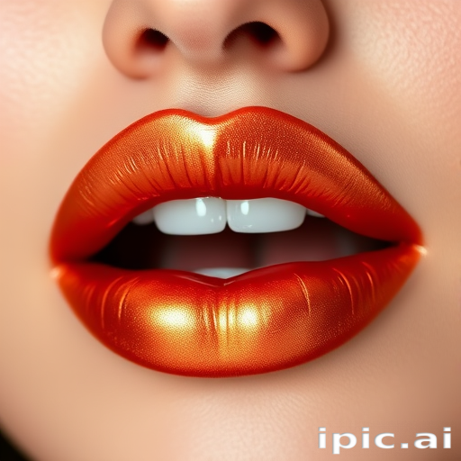 Metallic copper liquid lip lacquer "Molten Sunset" with an ultra-reflective finish and intense color payoff, designed for bold and statement-making looks, long-lasting and transfer-resistant